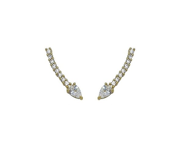 BRINCO EAR CUFF GOTA CRISTAL BANHADO A OURO