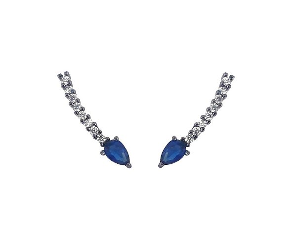 BRINCO EAR CUFF GOTA TOPÁZIO BANHADO A RÓDIO NEGRO