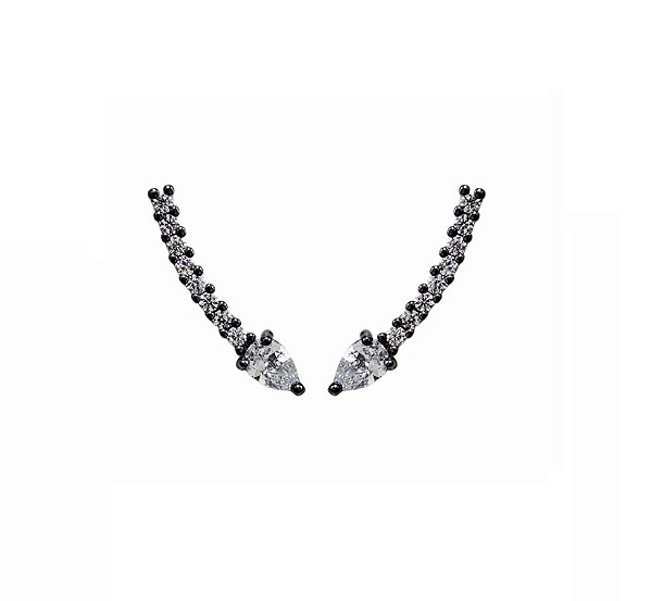 BRINCO EAR CUFF GOTA CRISTAL BANHADO A RÓDIO NEGRO