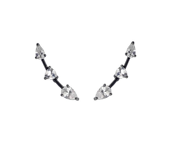 BRINCO EAR CUFF TRÊS ZIRCÔNIAS CRISTAIS BANHADO A RÓDIO NEGRO