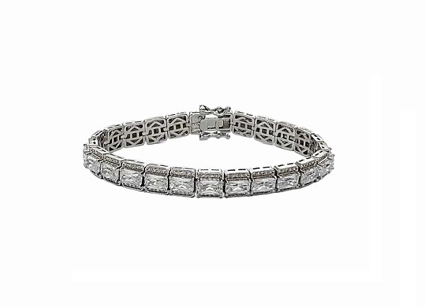 PULSEIRA LUXO ZIRCÔNIAS CRISTAIS BANHADO A RÓDIO BRANCO