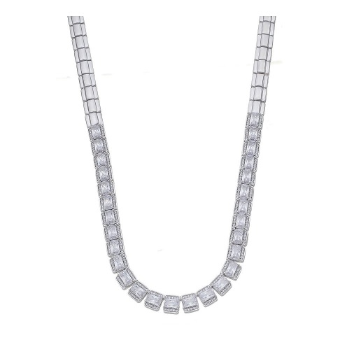 COLAR LUXO ZIRCÔNIAS CRISTAIS BANHADO A RÓDIO BRANCO