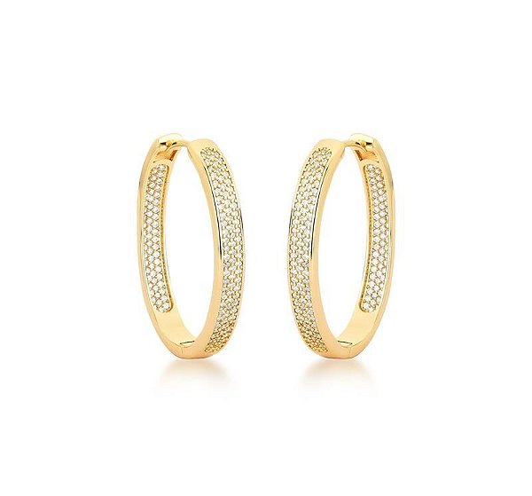 ARGOLA OVAL G COM CRAVAÇÃO INTERNA E EXTERNA BANHADA A OURO