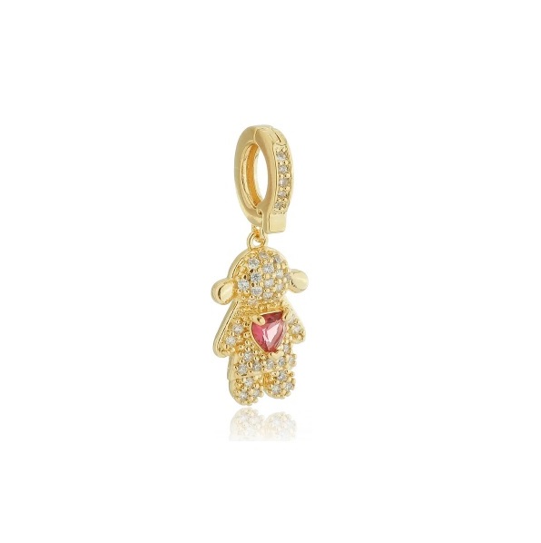 PINGENTE AVULSO MENINA RUBI CRAVEJADA BANHADO A OURO