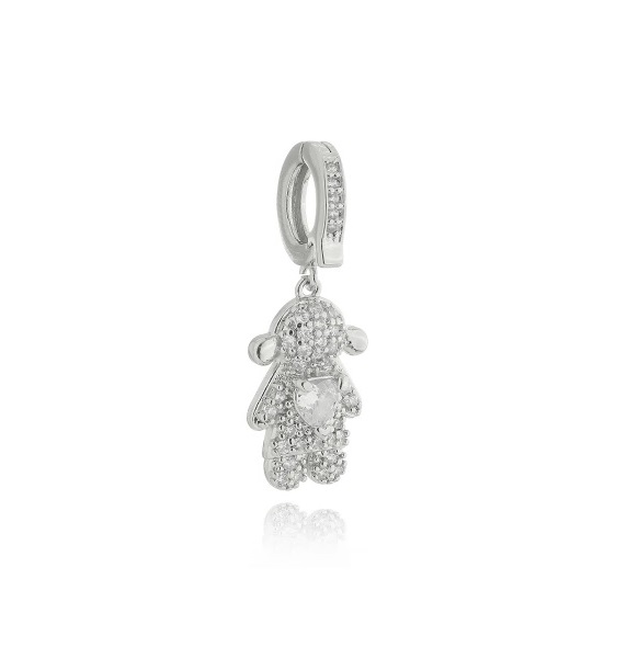 PINGENTE AVULSO MENINA CRISTAL CRAVEJADA BANHADO A RÓDIO BRANCO