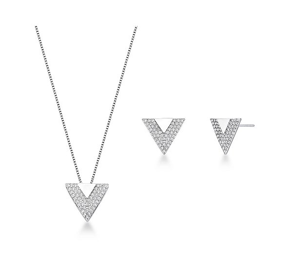 CONJUNTO TRIÂNGULO CRAVEJADO M BANHADO A RÓDIO