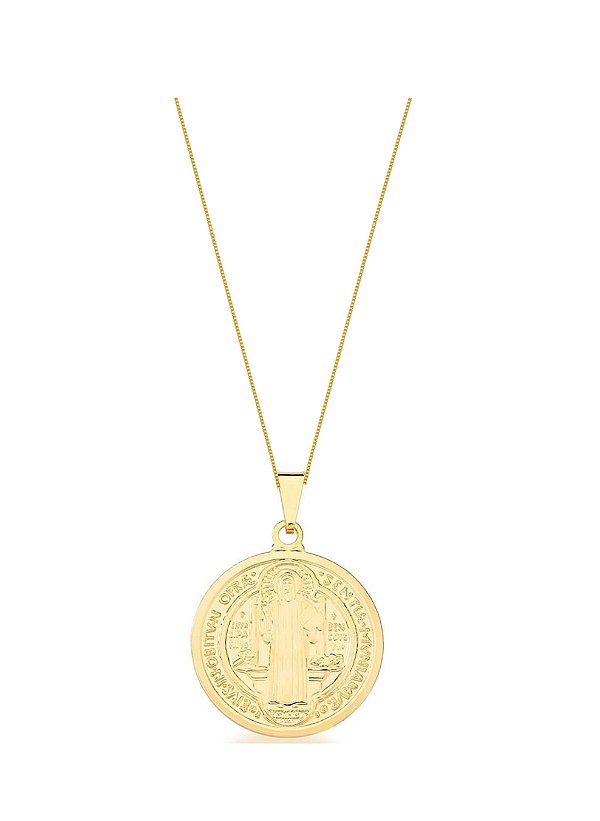 COLAR COM PINGENTE G REDONDO SÃO BENTO BANHADO A OURO