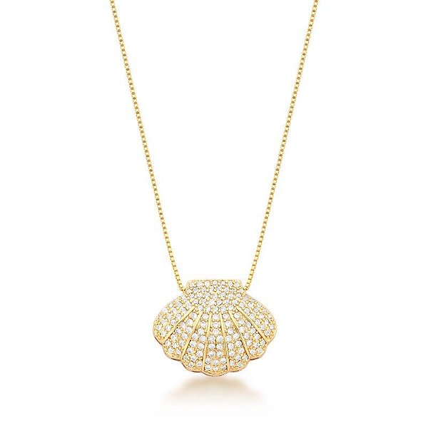 COLAR COM PINGENTE DE CONCHA CRAVEJADO BANHADO A OURO