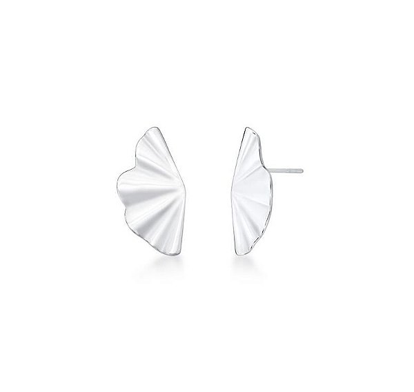 BRINCO LEQUE TEXTURIZADO LISO BANHADO A RÓDIO BRANCO