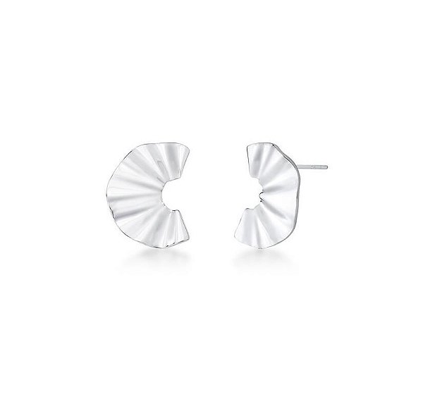 BRINCO CURVO TEXTURIZADO LISO BANHADO A RÓDIO BRANCO