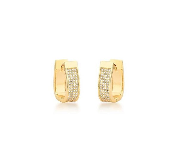 ARGOLA QUATRO FILEIRAS CRAVEJADAS M BANHADA A OURO