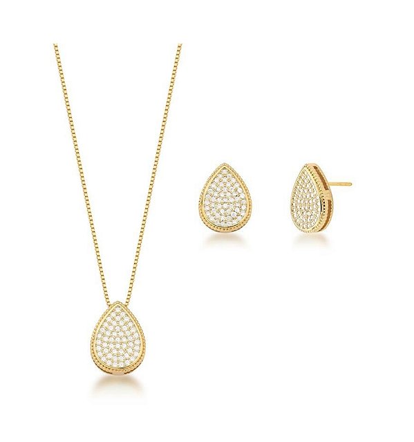 CONJUNTO GOTA CRAVEJADA G BANHADO A OURO