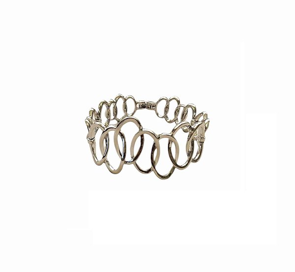 PULSEIRA RÍGIDA COM ELOS LISOS BANHADO A RÓDIO BRANCO