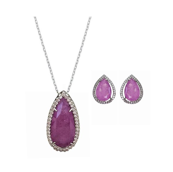 CONJUNTO GOTA FUCSIA FUSION BANHADO A RÓDIO BRANCO