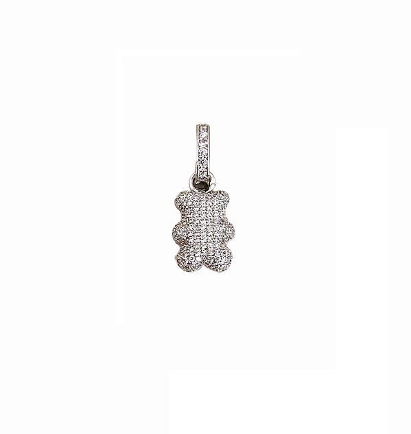 PINGENTE AVULSO URSINHO CRAVEJADO BANHADO A RÓDIO BRANCO