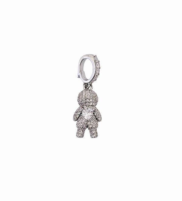PINGENTE AVULSO MENINO CRISTAL CRAVEJADO BANHADO A RÓDIO BRANCO
