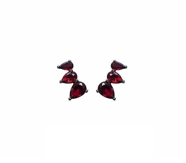 MINI EAR CUFF TRÊS GOTAS RUBI BANHADO A RÓDIO NEGRO