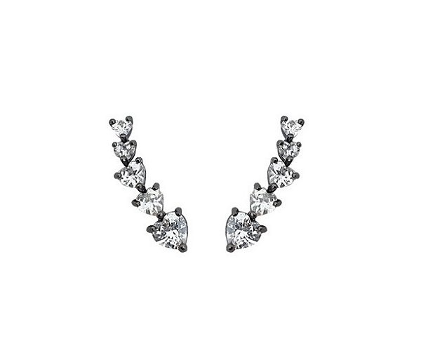 BRINCO EARCUFF CORAÇÕES CRISTAIS BANHADO A RÓDIO NEGRO
