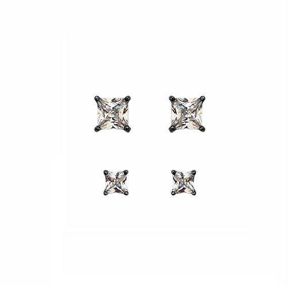 DUPLA DE BRINCOS QUADRADOS CRISTAL BANHADO A RÓDIO NEGRO