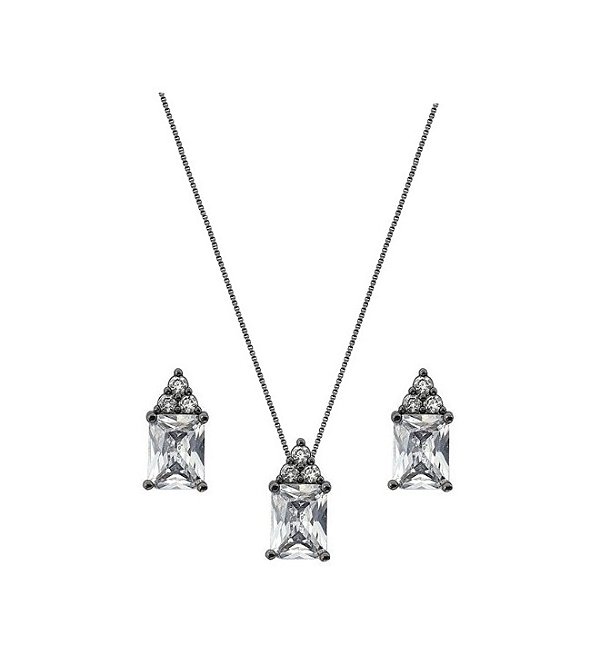 CONJUNTO RETANGULAR CRISTAL BANHADO A RÓDIO NEGRO
