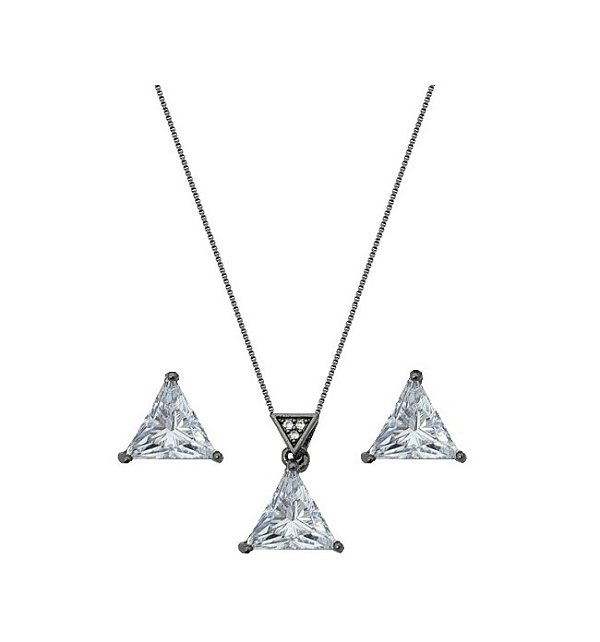 CONJUNTO TRIANGULAR CRISTAL BANHADO A RÓDIO NEGRO