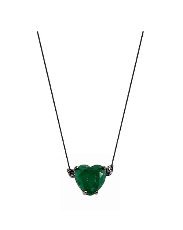 COLAR CORAÇÃO ESMERALDA FUSION BANHADO A RÓDIO NEGRO