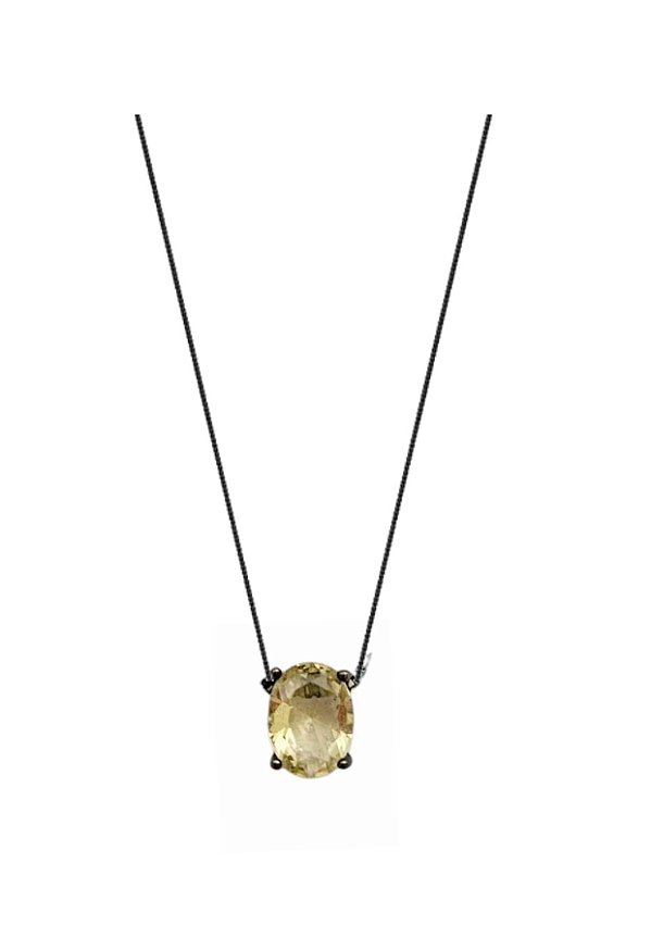 COLAR PEDRA OVAL AMARELO BANHADO A RÓDIO NEGRO