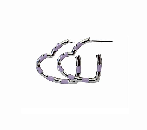 MEIA ARGOLA CORAÇÃO LILÁS COM PONTOS DE LUZ BANHADO A RÓDIO BRANCO