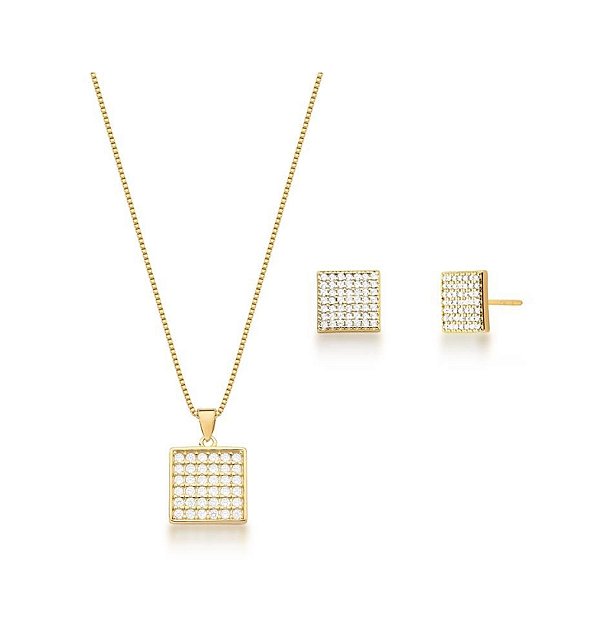 CONJUNTO QUADRADO M CRAVEJADO BANHADO A OURO