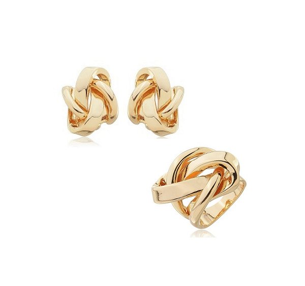 CONJUNTO NÓ LISO GRANDE BANHADO A OURO