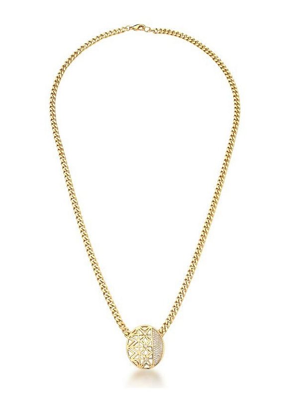 COLAR COM PINGENTE DE OVAL GEOMETRICO BANHADO A OURO