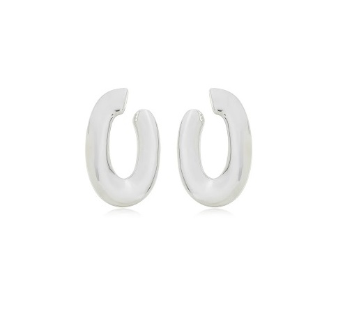 BRINCO OVALADO VAZADO LISO BANHADO A RÓDIO BRANCO