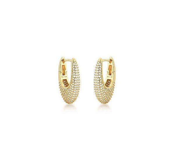 ARGOLA OVAL CRAVEJADA COM ZIRCÔNIAS BANHADA A OURO