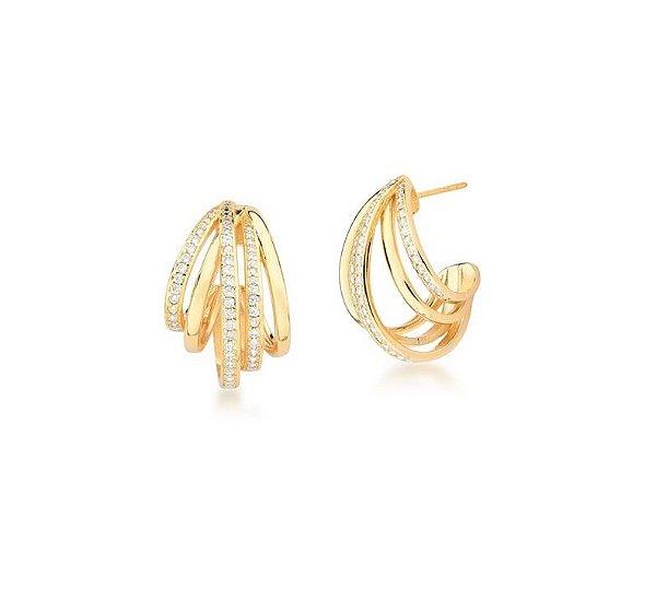 MEIA ARGOLA CINCO VOLTAS CRAVEJADAS BANHADA A OURO