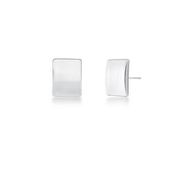 BRINCO RETANGULAR BANHADO A RÓDIO BRANCO ACETINADO