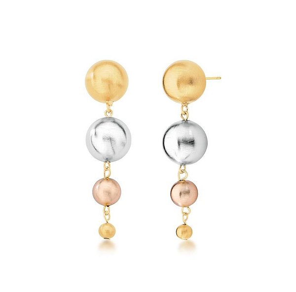 BRINCO EM PÊNDULO REDONDO EM TRÊS TONS DE BANHO