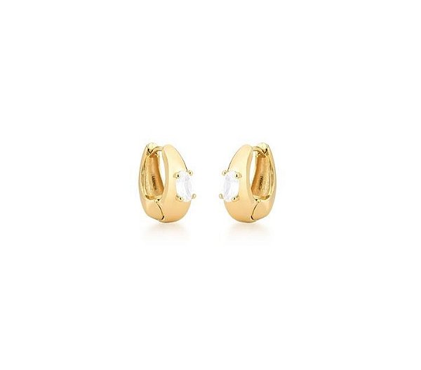 ARGOLA OVAL LISA COM CRISTAL OVAL BANHADA A OURO