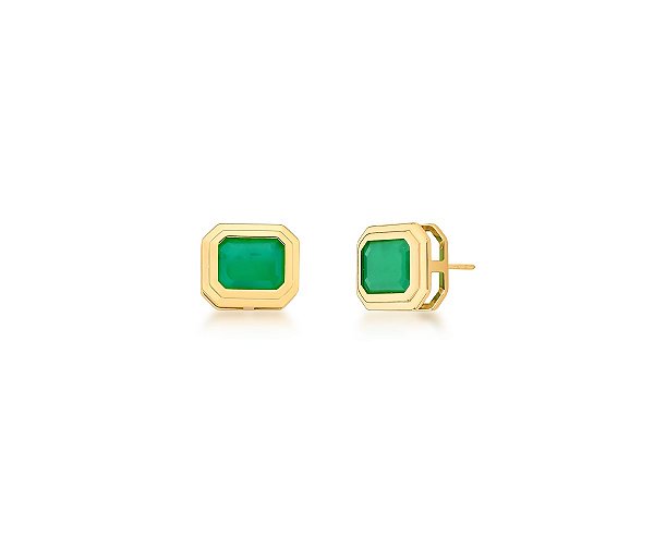 BRINCO RETANGULAR ESMERALDA FUSION P BANHADO A OURO