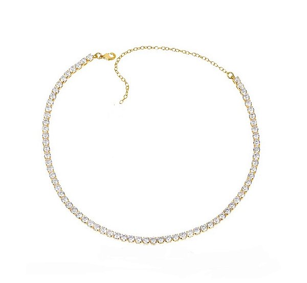 CHOKER RIVIERA CRAVAÇÃO QUATRO PONTAS COM ZIRCÔNIAS CRISTAIS BANHADA A OURO