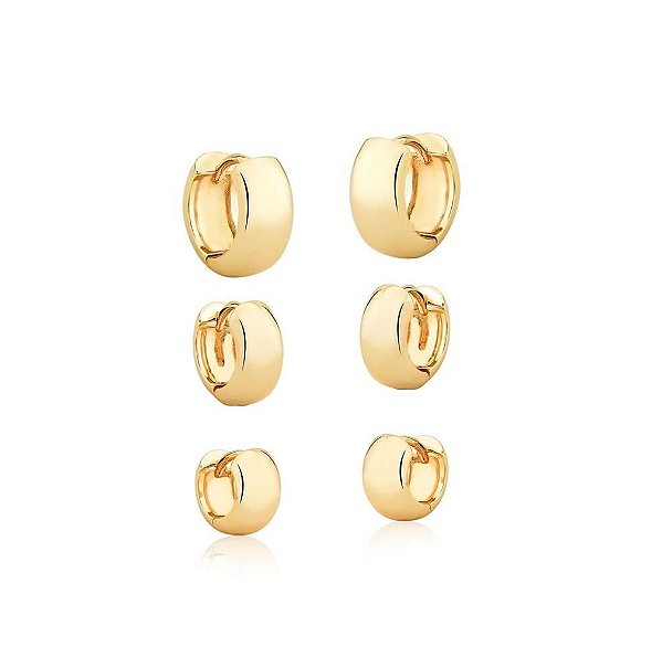 TRIO DE ARGOLA LISAS REDONDAS BANHADO A OURO