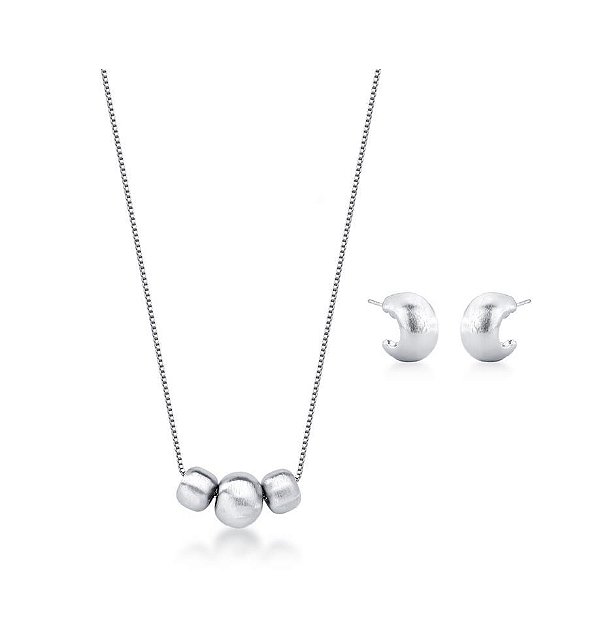 CONJUNTO ESFERAS LISAS BANHADO A RÓDIO BRANCO ACETINADO