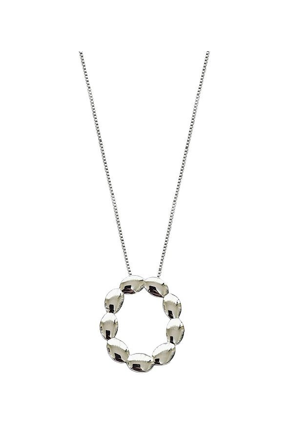 COLAR PINGENTE OVAL VAZADO LISO BANHADO A RÓDIO BRANCO