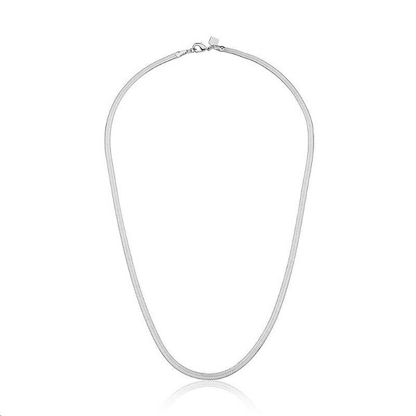 CHOKER MALHA LAMINADA 3 MM BANHADO A RÓDIO BRANCO