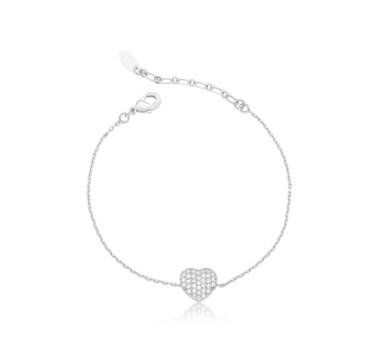 PULSEIRA CORAÇÃO CRAVEJADO BANHADA A RÓDIO BRANCO