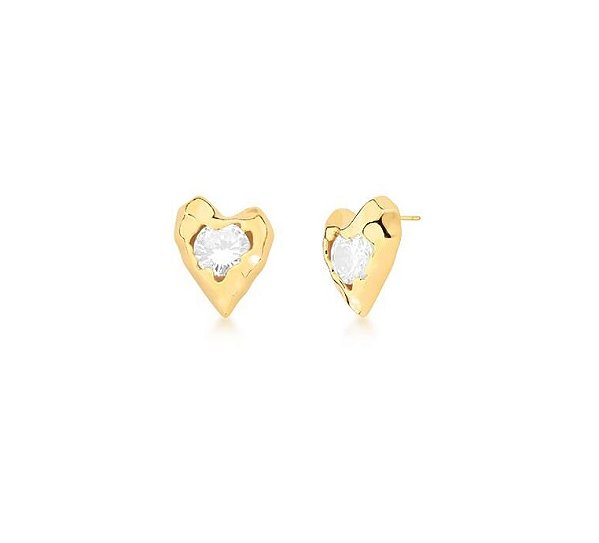 BRINCO CORAÇÃO ORGÂNICO COM ZIRCÔNIA CENTRAL BANHADO A OURO