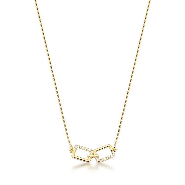 COLAR COM PINGENTE DE ELOS RETANGULARES BANHADO A OURO