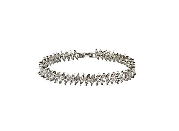 PULSEIRA RIVIERA ZIRCÔNIA NAVETE CRISTAL BANHADA A  RÓDIO BRANCO
