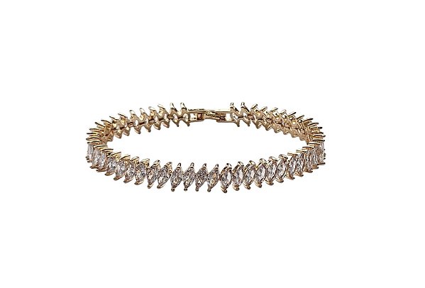PULSEIRA RIVIERA ZIRCÔNIA NAVETE CRISTAL BANHADA A OURO