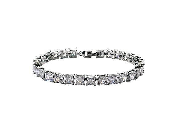 PULSEIRA RIVIERA ZIRCÔNIA QUADRADA CRISTAL BANHADA A  RÓDIO BRANCO
