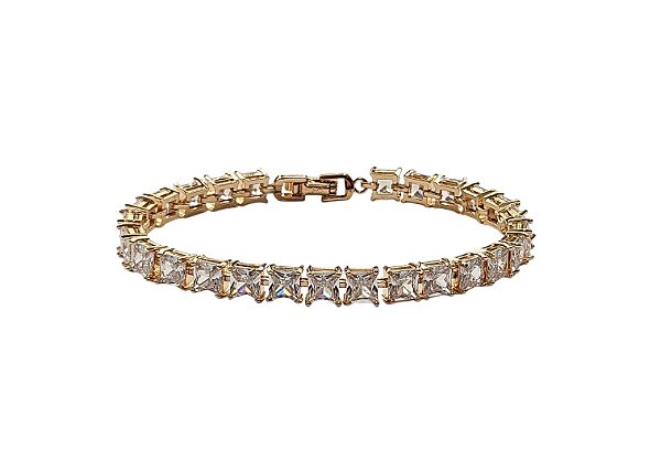 PULSEIRA RIVIERA ZIRCÔNIA QUADRADA CRISTAL BANHADA A OURO